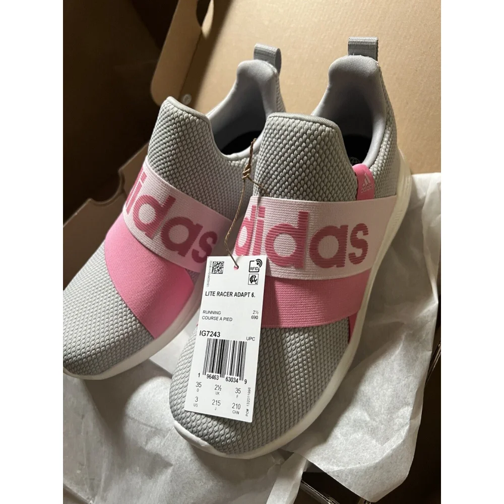 adidas Youth Lite Racer Adapt 6.0 Running Shoe Grey/pink Size Youth 3 New
